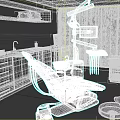 Modern Dental Clinic Interior With Blue Dental Chair White Cabinets Sink And Computer