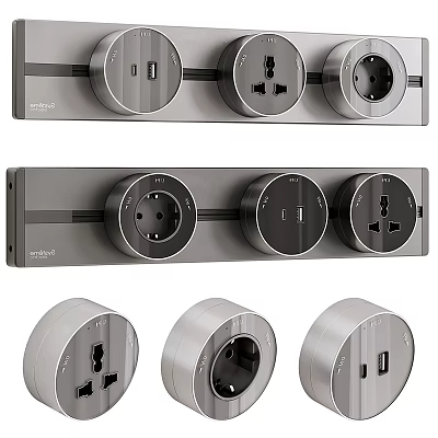 Modern Round Switch Panel With USB Ports And Multiple Sockets In Sleek Stainless Steel Design 3d model