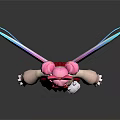 Game And Movie Character With Pink Hair Bow Colorful Wings Beige Top Red Pleated Skirt