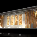 Chinese Style Photo Check In Spot With Wooden Strips Golden Paintings White Pebbles And Lighting