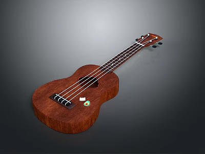 Classic Wooden Ukulele With Smooth Brown Body And Four Strings Design 3d model
