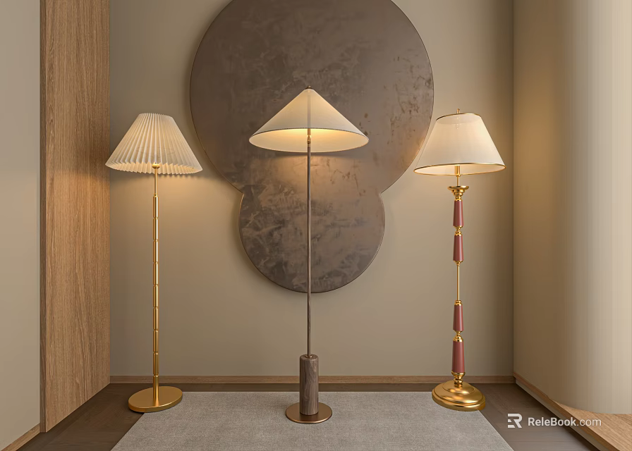 Modern Floor Lamps In Stylish Room With Art Wall And Rug 3d model 