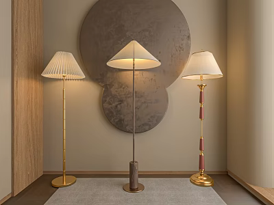 Modern Floor Lamps In Stylish Room With Art Wall And Rug 3d model