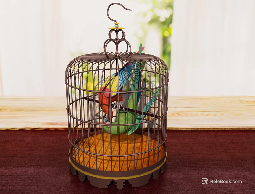 Metal Birdcage Decorative Ornament Set with Colorful Birds for Tabletop Home Decor 3d model 