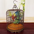Metal Birdcage Decorative Ornament Set with Colorful Birds for Tabletop Home Decor