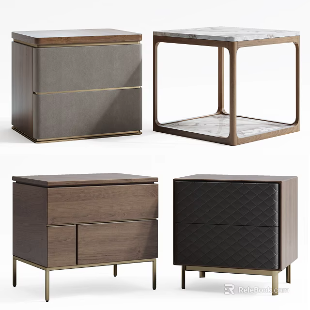 Modern Luxury Bedside Tables With Wooden Structure Leather Panels And Gold Accents 3d model 