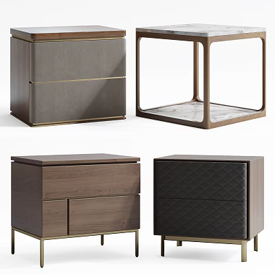 Modern Luxury Bedside Tables With Wooden Structure Leather Panels And Gold Accents 3d model
