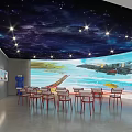 Modern Art Gallery Interior Featuring Large Elephant Painting And Sculptures With Spotlights