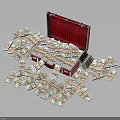 Open Red Suitcase With Scattered Bundles Of Cash Inside And Around