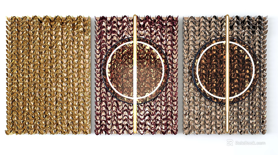 Three Textured Woven Wall Decor With Circular Details And Color Variations 3d model 