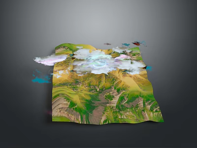 3D Scenery of Mountain Terrain with Green Slopes Yellow Areas and White Covering 3d model