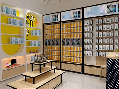 Modern Digital Store Interior With Display Shelves Stocked With Mobile Phones Electronics And Accessories 3d model