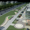 Modern Commercial Street Featuring High Rise Buildings Colorful Facades Green Spaces And Plaza
