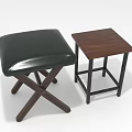 Black Leather Seat Wooden Cross Leg Stool With Wooden Top Metal Frame Side Table