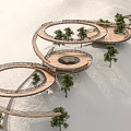 Modern Spiral Wooden Walkway Design With Trees And Open Outdoor Space