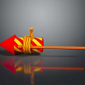 Red Arrow Object With Yellow Red Stripes Twisted Rope And Orange Stick With Reflection 3d model