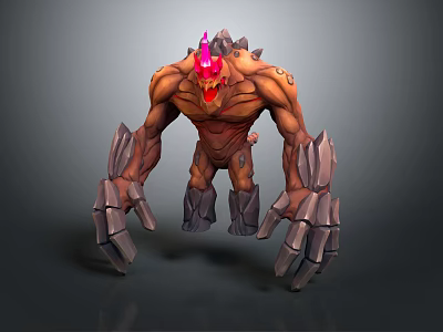 Fierce Muscular Monster Character With Textured Skin Sharp Spikes Large Claws And Red Horn 3d model