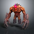 Fierce Muscular Monster Character With Textured Skin Sharp Spikes Large Claws And Red Horn