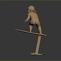 Bronze Child Statue With Metal Base And Three Supporting Feet On Dark Background