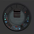 Round Control Console With Brown Leather Chair And Colorful Buttons