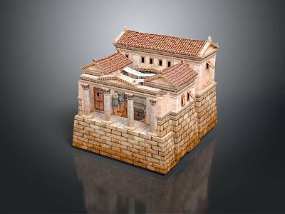 Classical Ancient Greek Architecture Style Featuring Stone Pedestal Columned Portico And Red Tile Roof 3d model