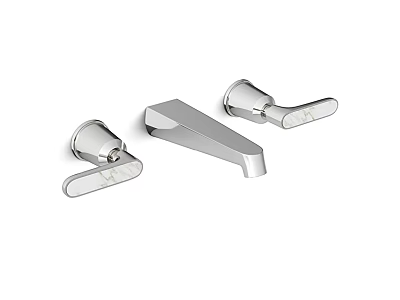 Modern Three Piece Chrome Faucet Set With Sleek Lever Handles And Spout 3d model
