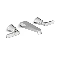 Modern Three Piece Chrome Faucet Set With Sleek Lever Handles And Spout