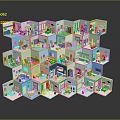 Cartoon Scenery 3D Model Featuring Multi Layered Hexagonal Structure With Colorful Rooms And Furniture