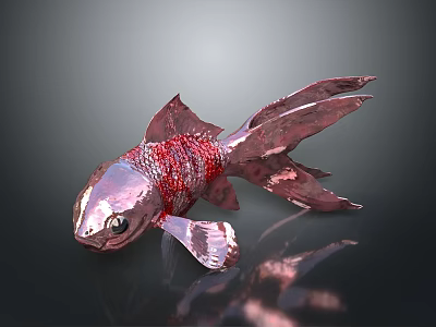 Red Metallic Goldfish With Large Tail Red Stripes On Dark Background 3d model