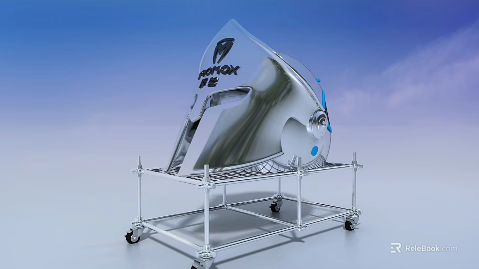 Transparent Art Installation With BEYOND Text On Metal Frame With Wheels 3d model 