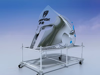 Transparent Art Installation With BEYOND Text On Metal Frame With Wheels 3d model