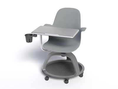 Gray Office Chair with Writing Table Cup Holder and Swivel Wheels 3d model