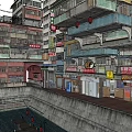 Dense Multi layered Residential Building With Colorful Balconies And Ground Floor Shops
