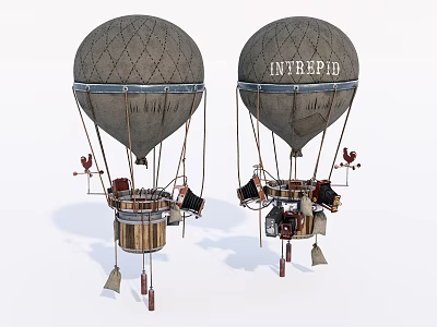 Two Vintage Hot Air Balloons With Intrepid Lettering Classic Design And Baskets 3d model