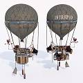Two Vintage Hot Air Balloons With Intrepid Lettering Classic Design And Baskets