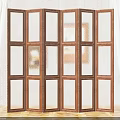 Wooden Frame Glass Panel Room Divider For Modern Interior Space Decoration 3d model