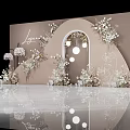 Elegant Wedding Backdrop With Floral Arch And Hanging Light Decorations 3d model
