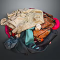 Pile of Multicolored Clothing Fabrics With Various Textures and Mixed Patterns