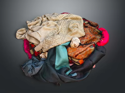 Pile of Multicolored Clothing Fabrics With Various Textures and Mixed Patterns 3d model