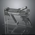 Detailed 3D Metallic Mechanical Weapon Model With Barrel Frame And Stand