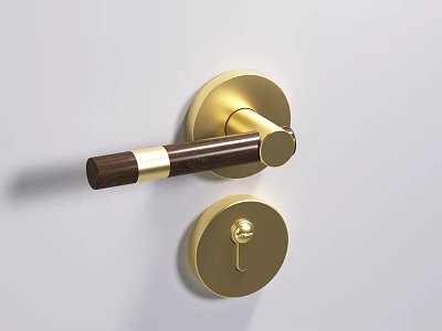 Golden Door Handle With Wooden Lever For Modern Home Interior Decor 3d model