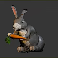 Gray Rabbit With Pink Ears Holding Fresh Carrot On Gray Background