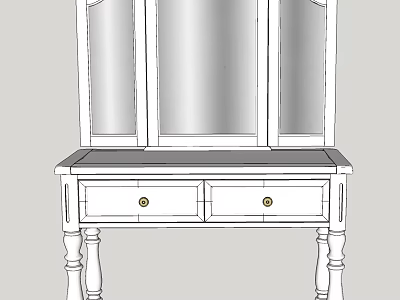 Traditional Dressing Table With Triple Mirror Two Drawers And Decorative Legs 3d model