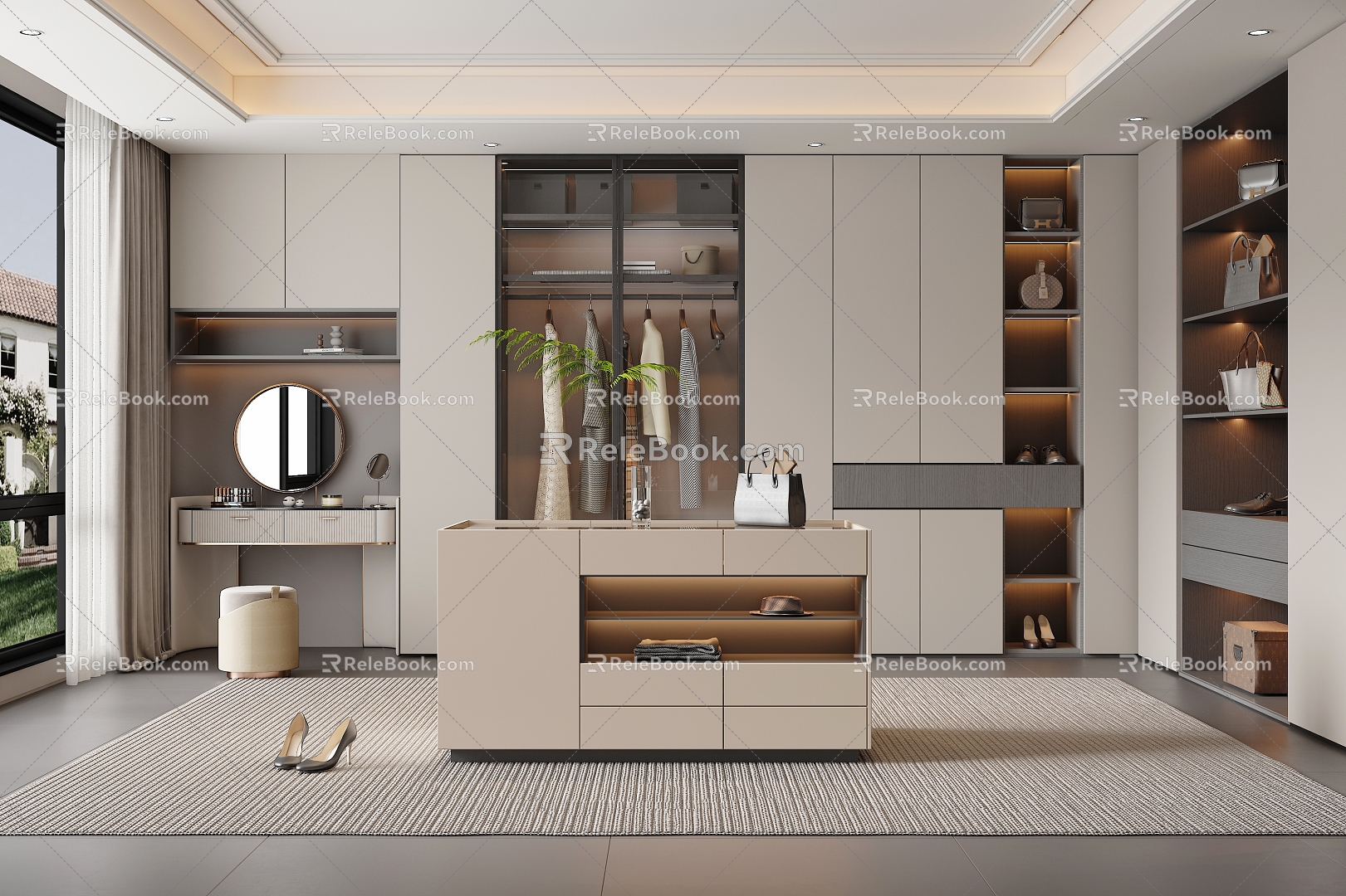 Modern Simple Cloakroom Cloakroom Dresser Wardrobe Jewelry Cabinet Clothes 3d model