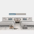 Cozy Single Beds Bedroom Interior With Bedside Tables Lamps Soft Pillows And Plush Rug