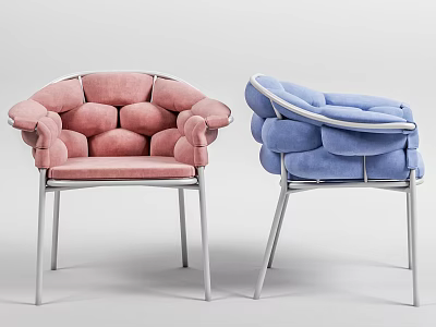 Modern Pink And Blue Leisure Chair With Puffy Velvet Cushion And Metal Legs 3d model