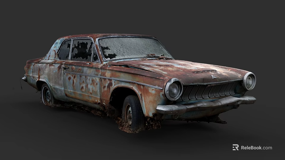Rusty Old Vintage Car With Broken Windows Worn Exterior Look 3d model 