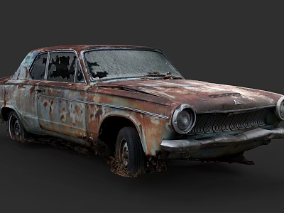 Rusty Old Vintage Car With Broken Windows Worn Exterior Look 3d model
