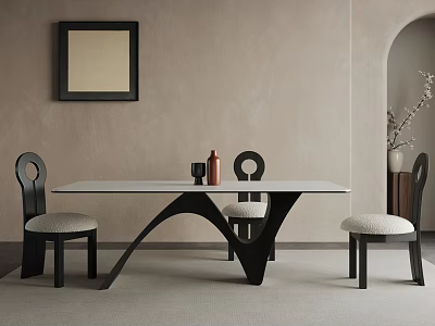 Modern Restaurant Interior With Stylish Dining Table Black Framed Chairs And Wall Art 3d model