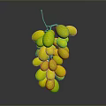 Fresh Shiny Yellow Grapes Bunch on Dark Background with Reflection